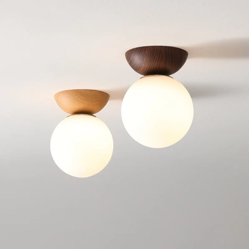 Bela Glass Pendant Light | Frosted Shade, Wood Finish
