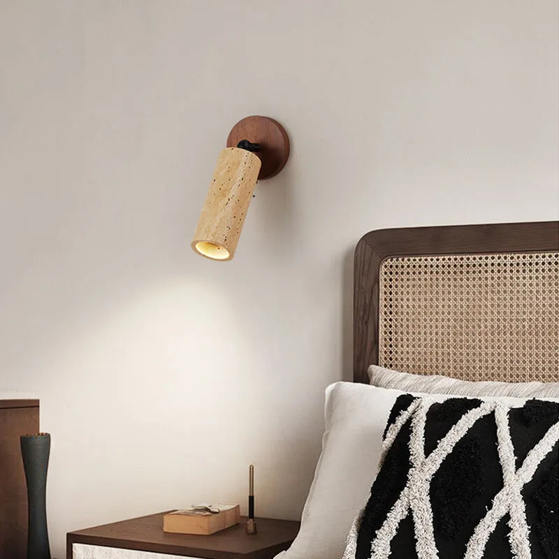 Bento Wall Lamp | Wabi-Sabi Travertine & Wood Design