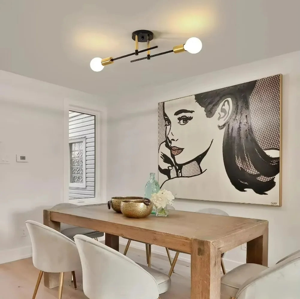 Bela 2-Light Ceiling Lamp | Black & Gold Flush Mount Design