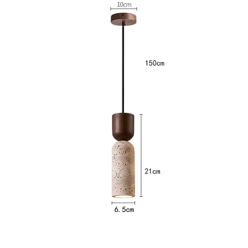 Bento Pendant Light | Natural Travertine & Walnut Wood, Adjustable Cord