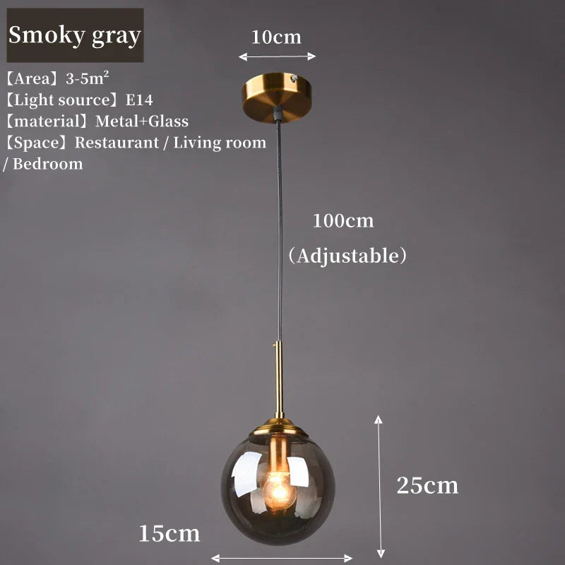Bela Glass Globe Pendant Light | Adjustable Height, Amber & Smoke Grey