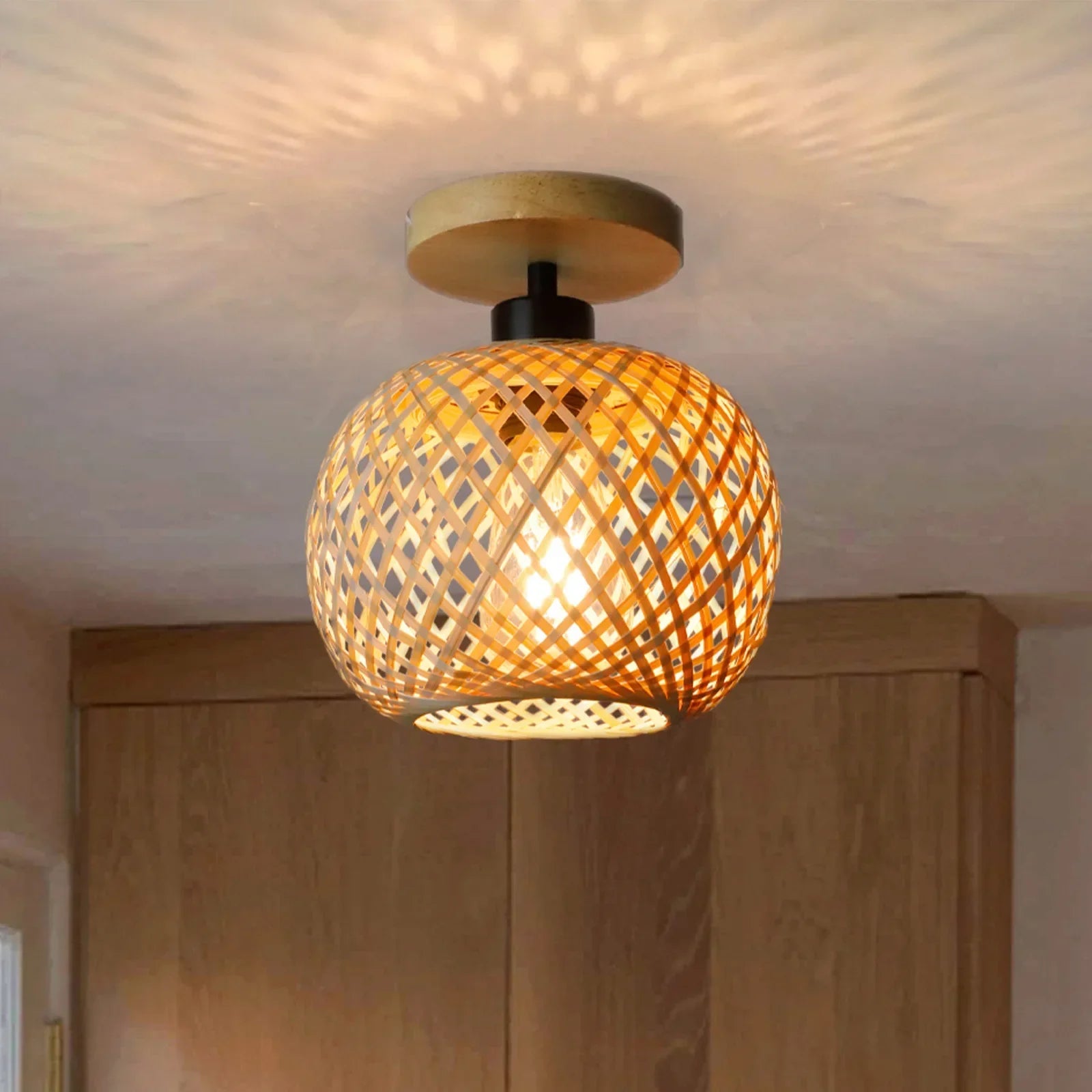 Bamboo Glow Ceiling Lamp | Handwoven Natural Design, Ambient Lighting