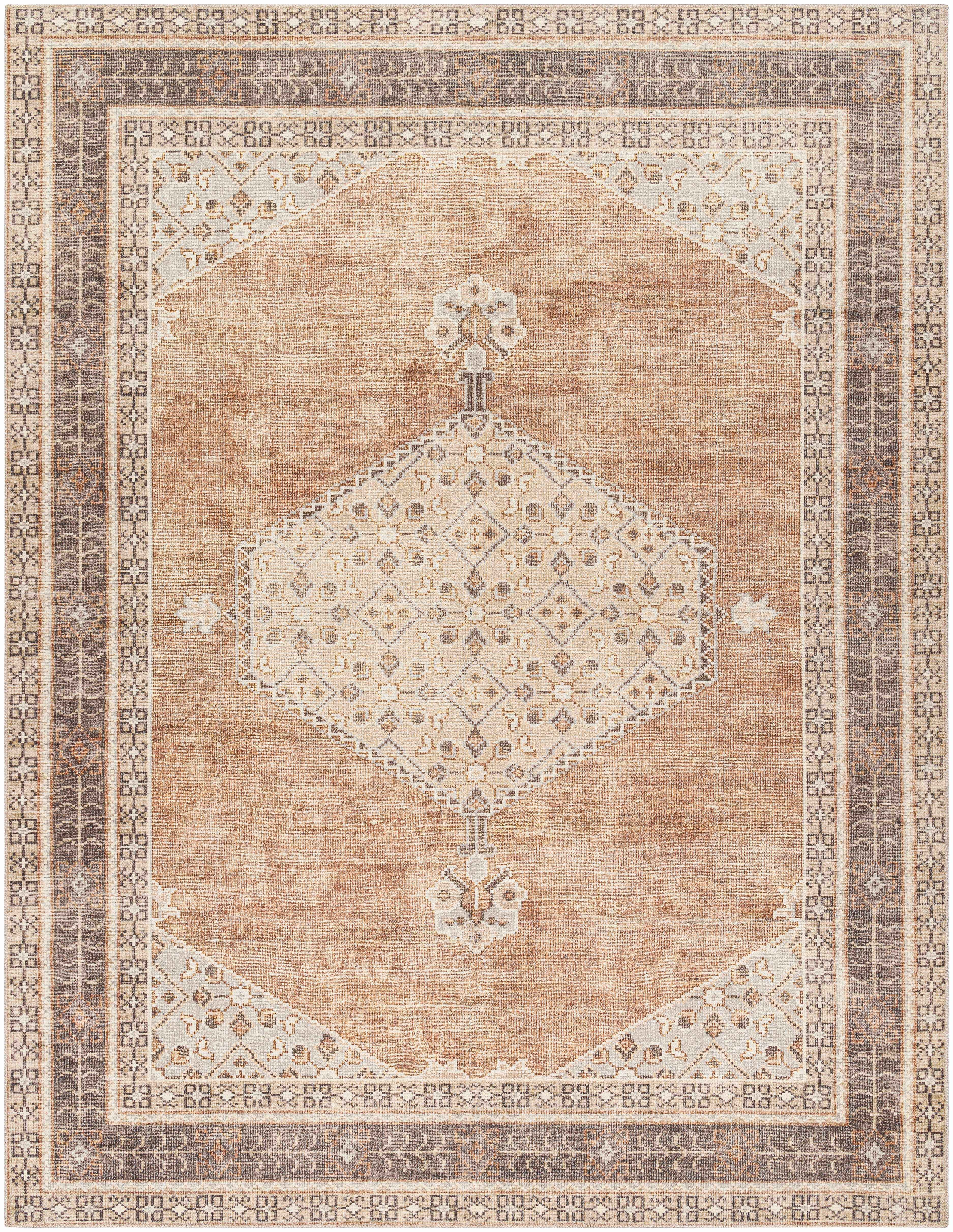 Lira Area Rug  Machine Woven  Terracotta Medallion Design