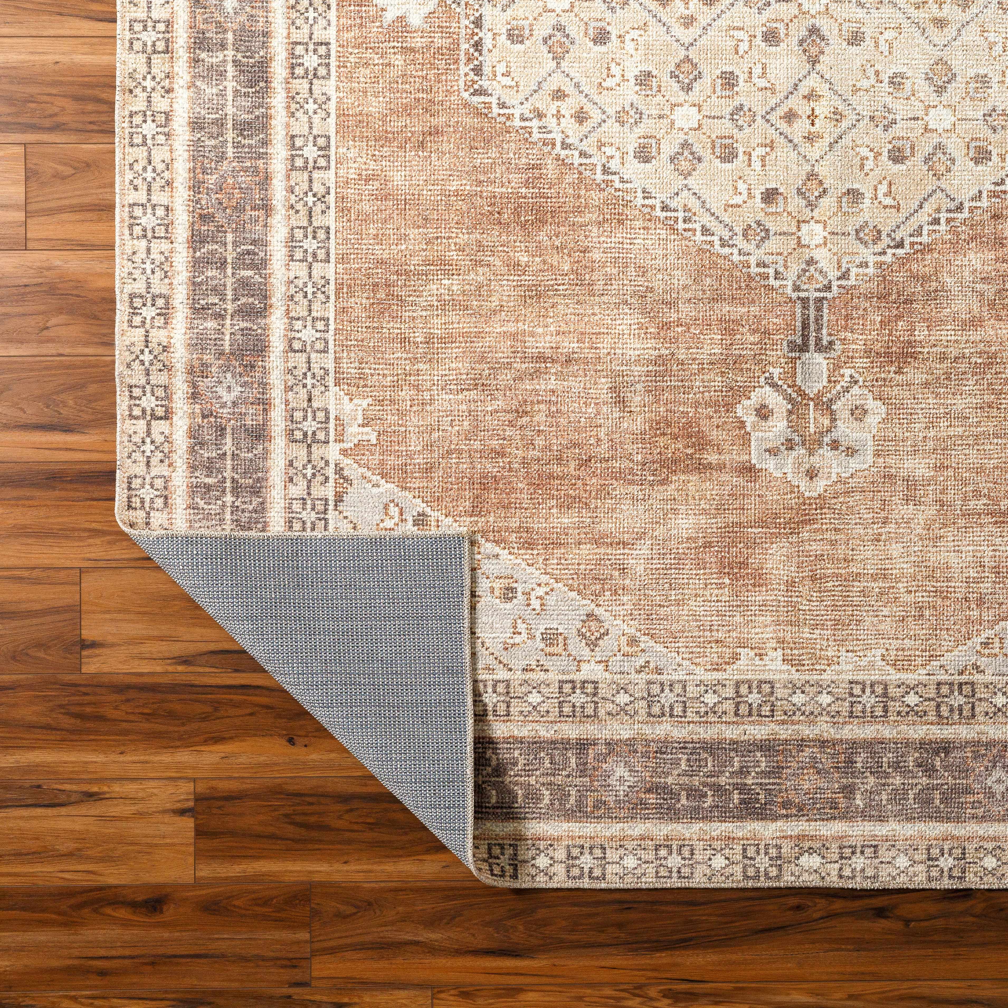 Lira Area Rug  Machine Woven  Terracotta Medallion Design