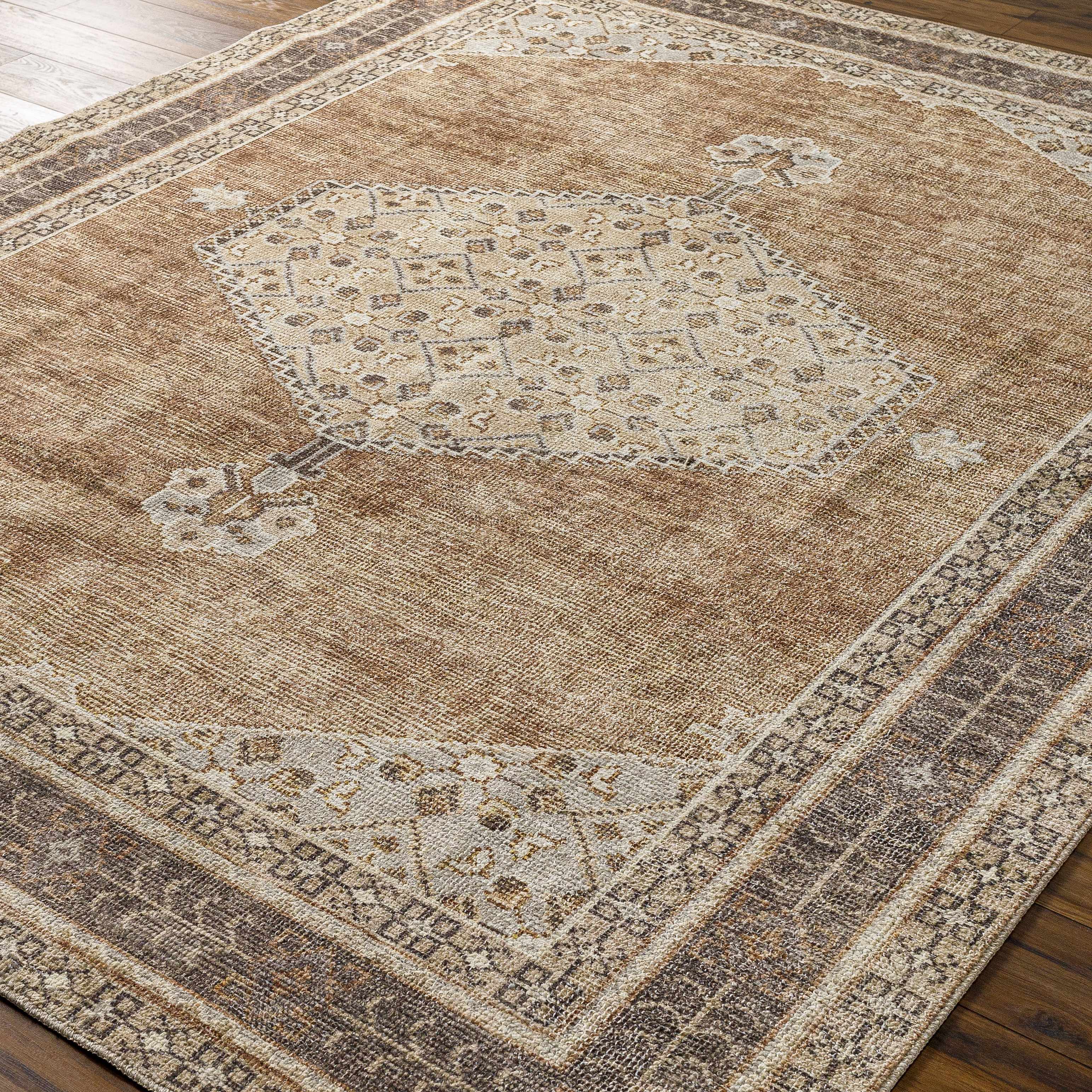 Lira Area Rug  Machine Woven  Terracotta Medallion Design