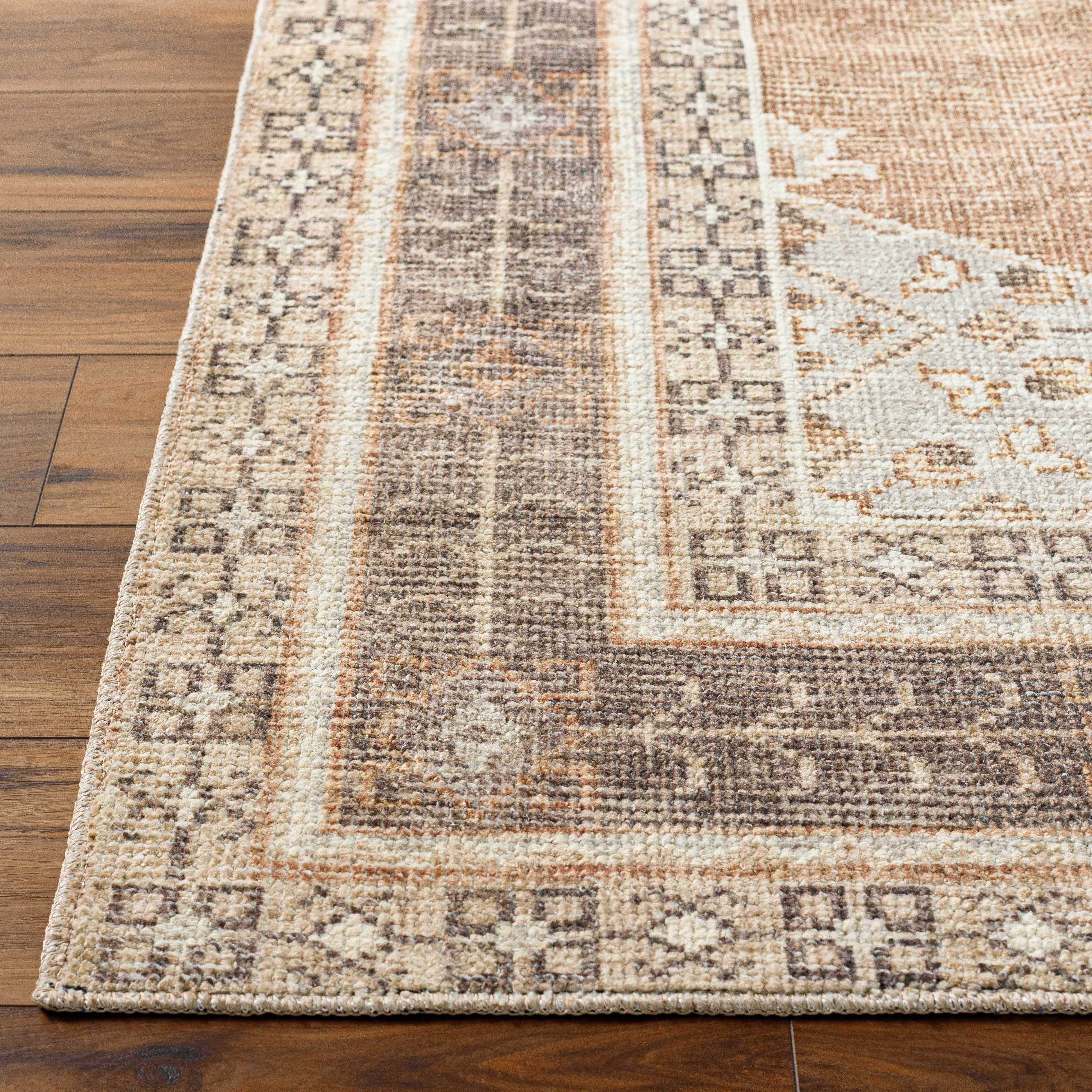 Lira Area Rug  Machine Woven  Terracotta Medallion Design