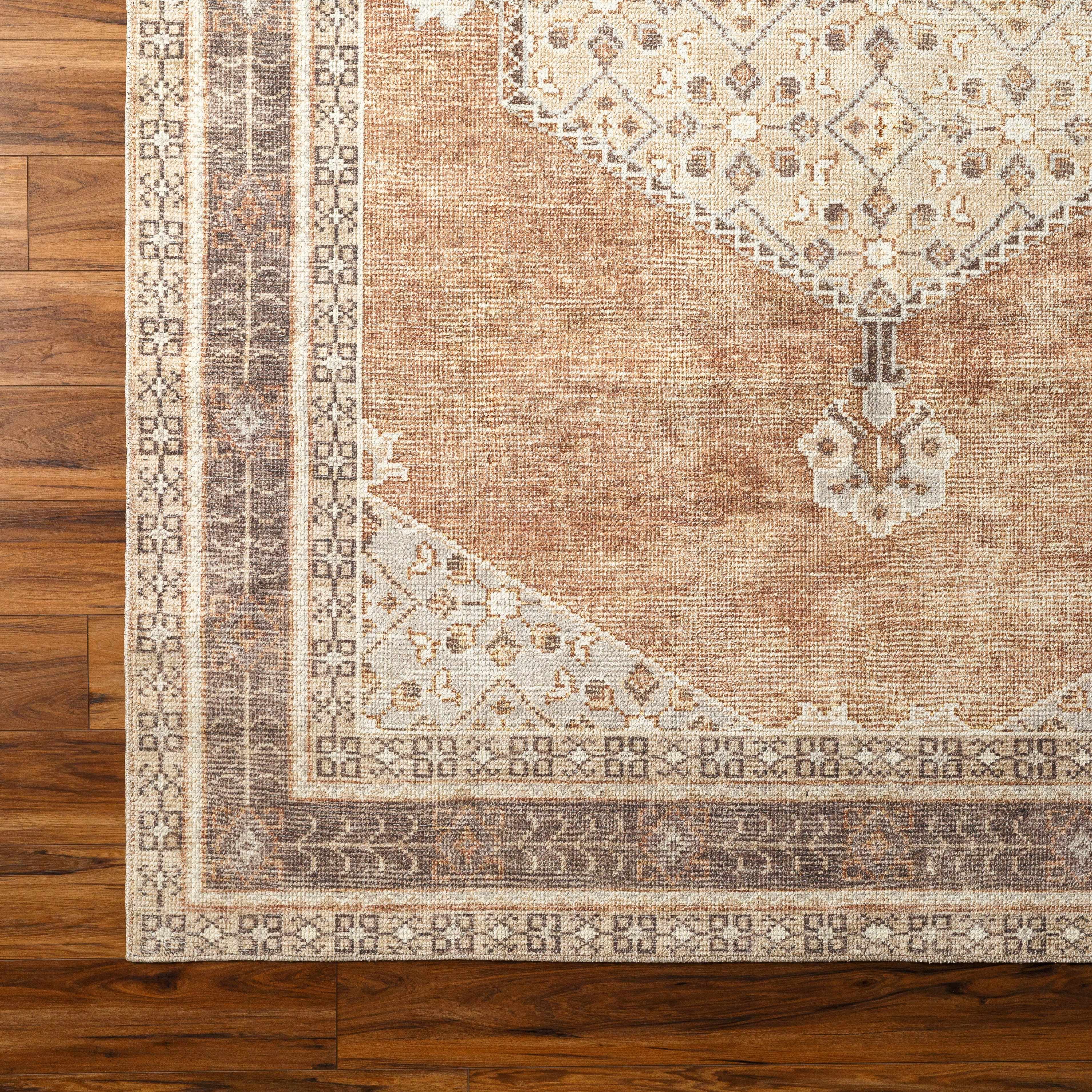 Lira Area Rug  Machine Woven  Terracotta Medallion Design
