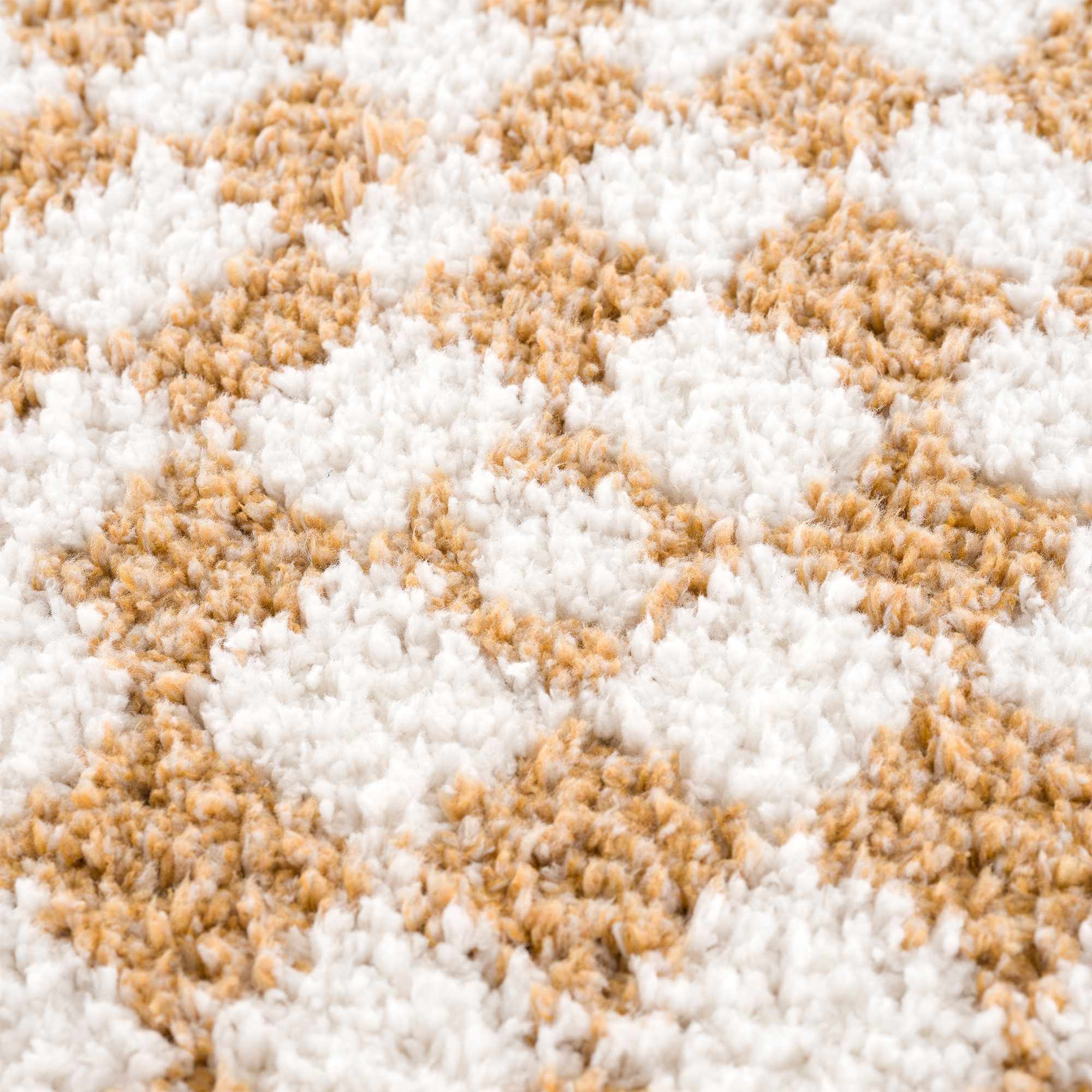 Kira Area Rug  Checkered Plush Pile, Mustard & Ivory