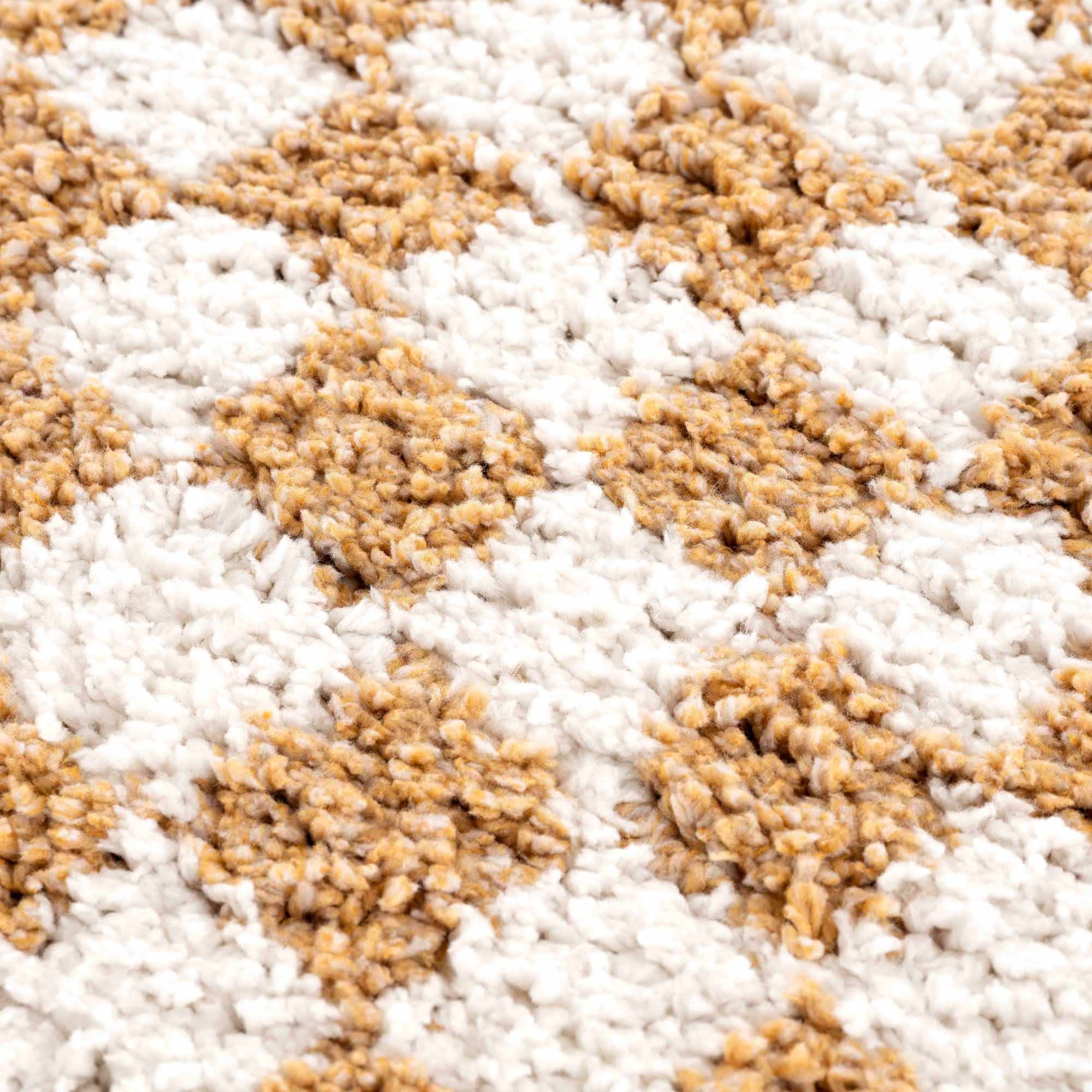 Kira Area Rug  Checkered Plush Pile, Mustard & Ivory