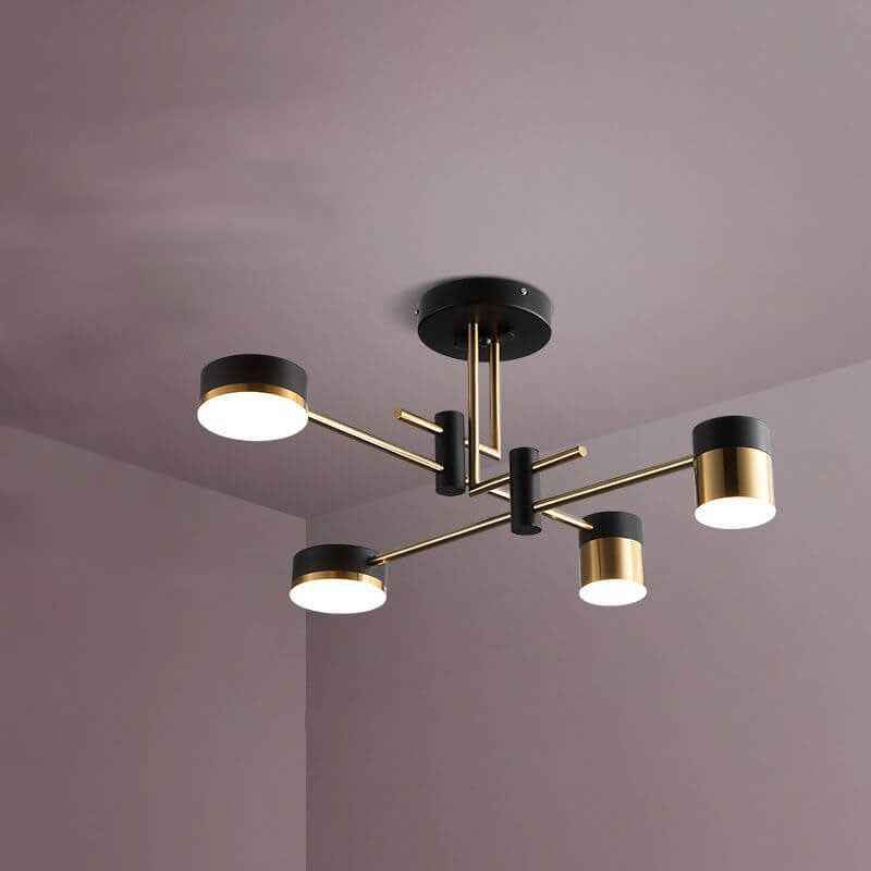 Contemporary Minimalist Black and Gold Semi-Flush Mount Light with 4-8 Bulb Capacity