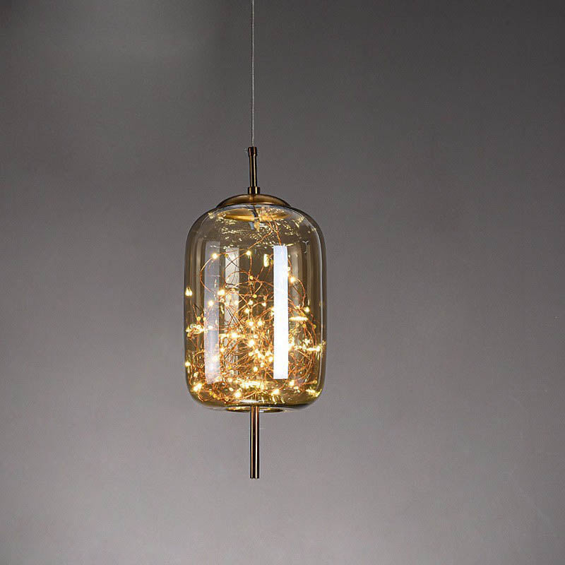 Modern Scandinavian Oval Glass Cylinder Pendant Light - 1-Light Fixture for Bedroom