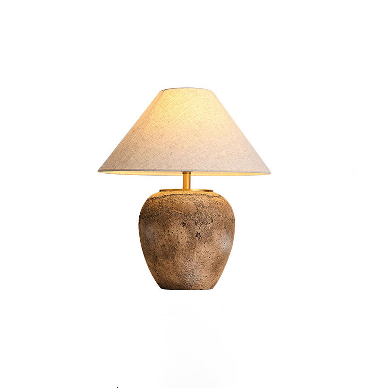 Contemporary Shabby Chic Cone-Shaped Fabric and Ceramic 1-Light Table Lamp for Bedroom