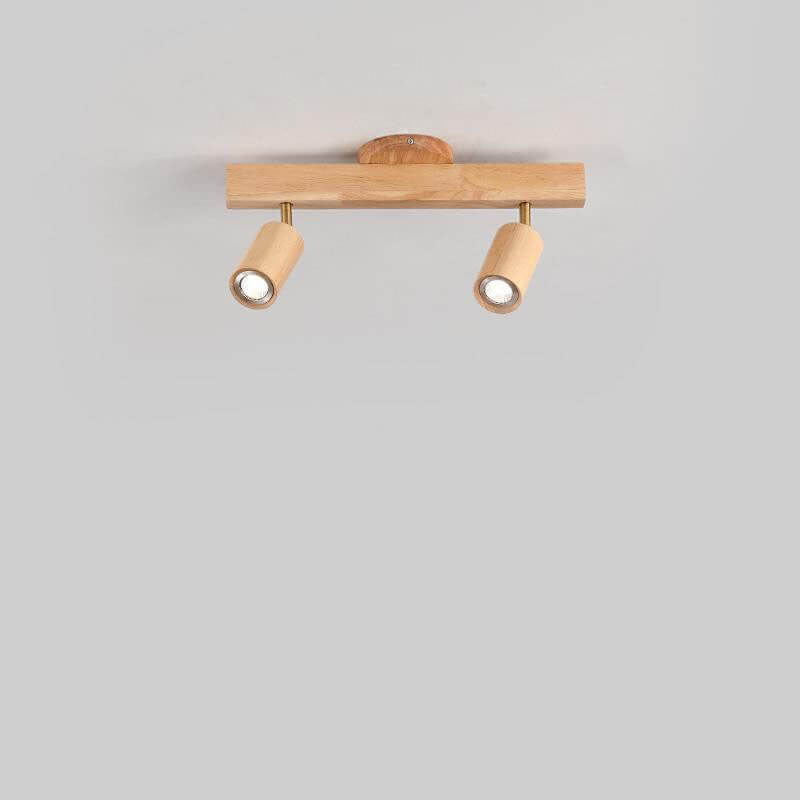 Japanese Minimalist LED Wooden Track Lighting - Semi-Flush Mount Ceiling Light (2/3/4/5 Lights)