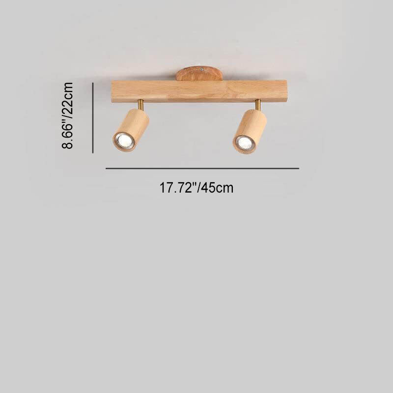 Japanese Minimalist LED Wooden Track Lighting - Semi-Flush Mount Ceiling Light (2/3/4/5 Lights)