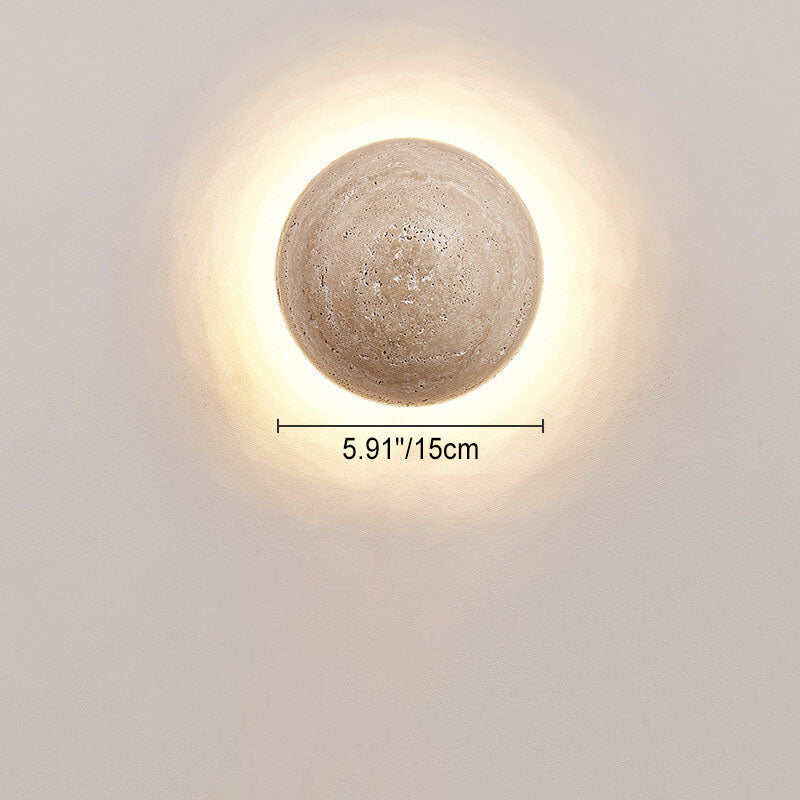 Minimalist Japanese Round Yellow Travertine Wabi-Sabi LED Wall Sconce