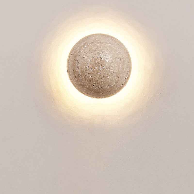 Minimalist Japanese Round Yellow Travertine Wabi-Sabi LED Wall Sconce