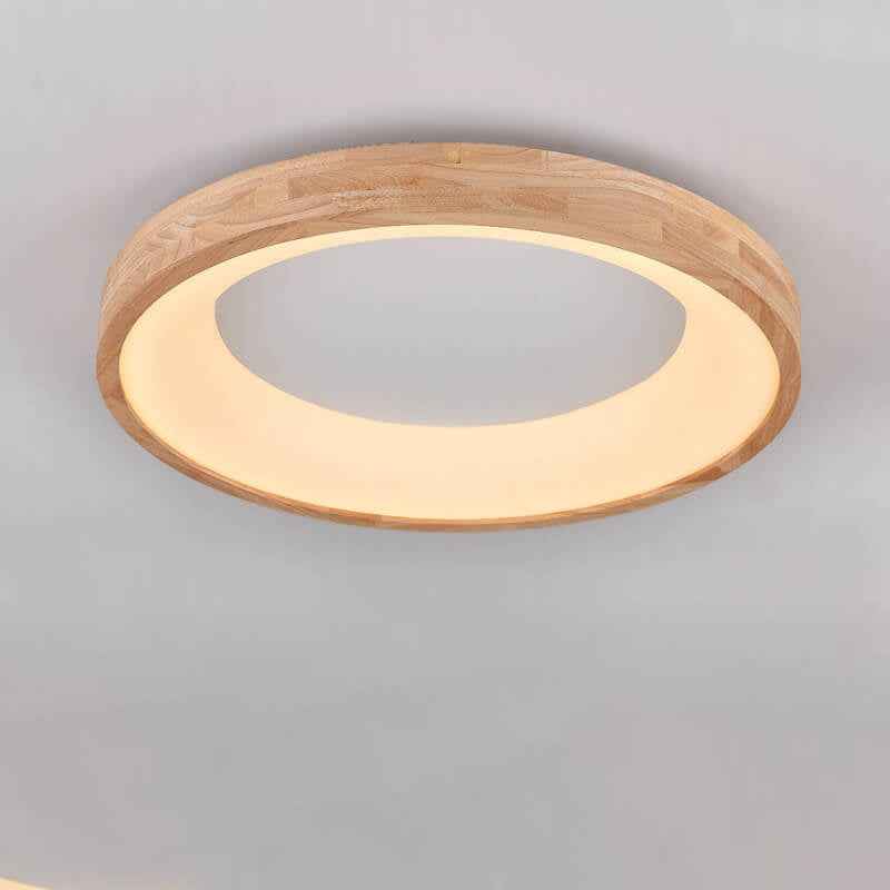Round LED Flush Mount Ceiling Light in Nordic Minimalist Log Wood Design