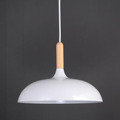 Contemporary Metal Pendant Light with Wooden Top - 1-Light Dome Design