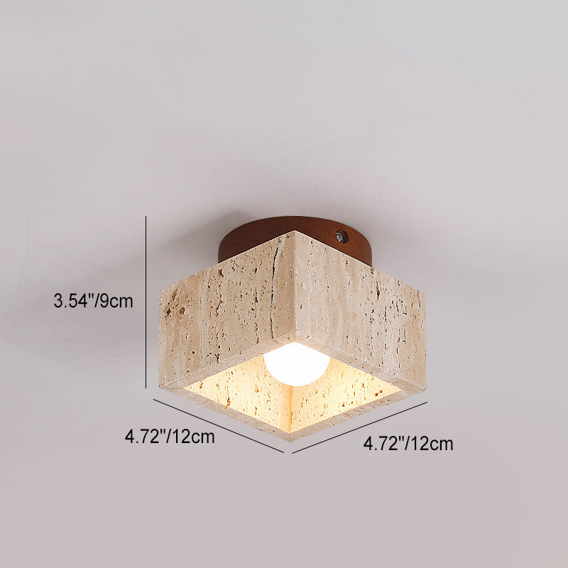Japanese Wabi-Sabi Yellow Travertine Wood Column 1-Light Semi-Flush Ceiling Fixture