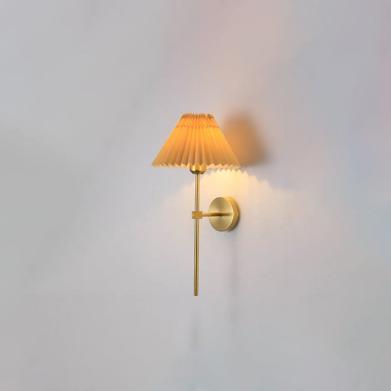 Retro Pleated Fabric Shade Wall Sconce Lamp with Straight Arm - 1-Light
