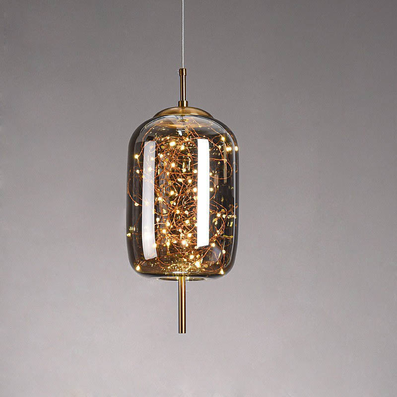 Modern Scandinavian Oval Glass Cylinder Pendant Light - 1-Light Fixture for Bedroom