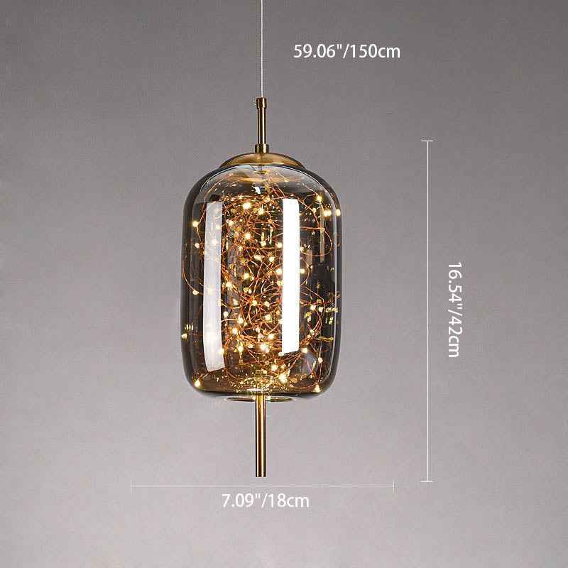 Modern Scandinavian Oval Glass Cylinder Pendant Light - 1-Light Fixture for Bedroom