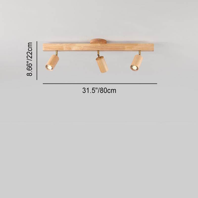 Japanese Minimalist LED Wooden Track Lighting - Semi-Flush Mount Ceiling Light (2/3/4/5 Lights)
