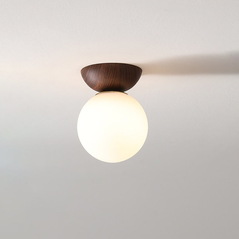 Contemporary Minimalist Glass and Iron Orb 1-Light Semi-Flush Mount/Pendant Light for Living Room