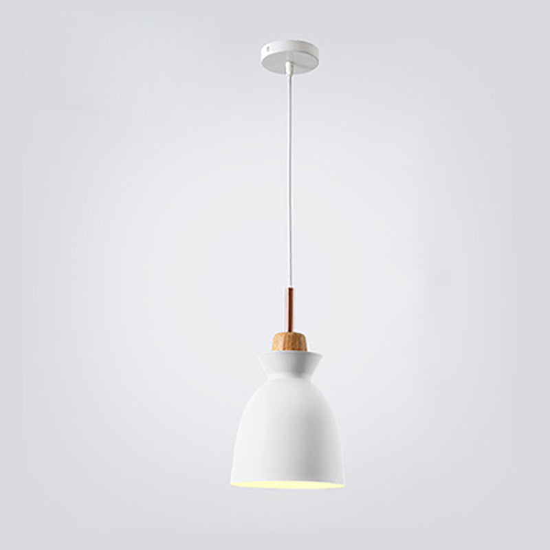 Modern Nordic Oak and Iron Bell Cone 1-Light Pendant Lamp for Living Room