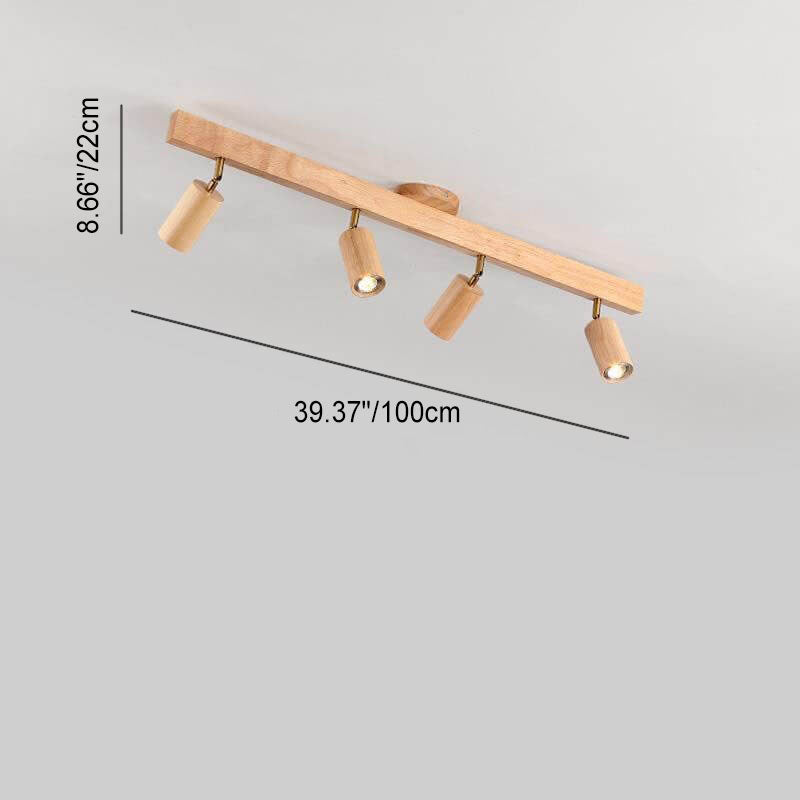 Japanese Minimalist LED Wooden Track Lighting - Semi-Flush Mount Ceiling Light (2/3/4/5 Lights)