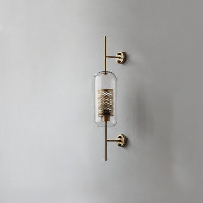 Modern Industrial Cylinder Glass Shade Wall Sconce Lamp with Iron Finish Frame - 1-Light Design for Bedroom