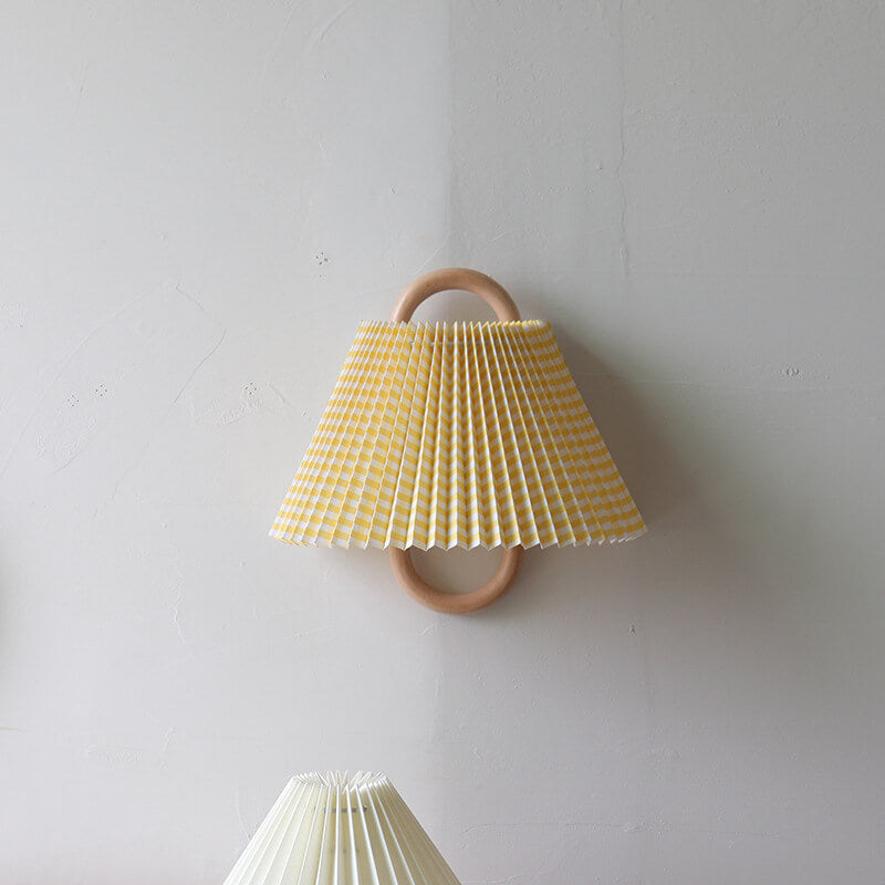 Contemporary Solid Wood Pleated Semi-Circle Wall Sconce Lamp with Single Light