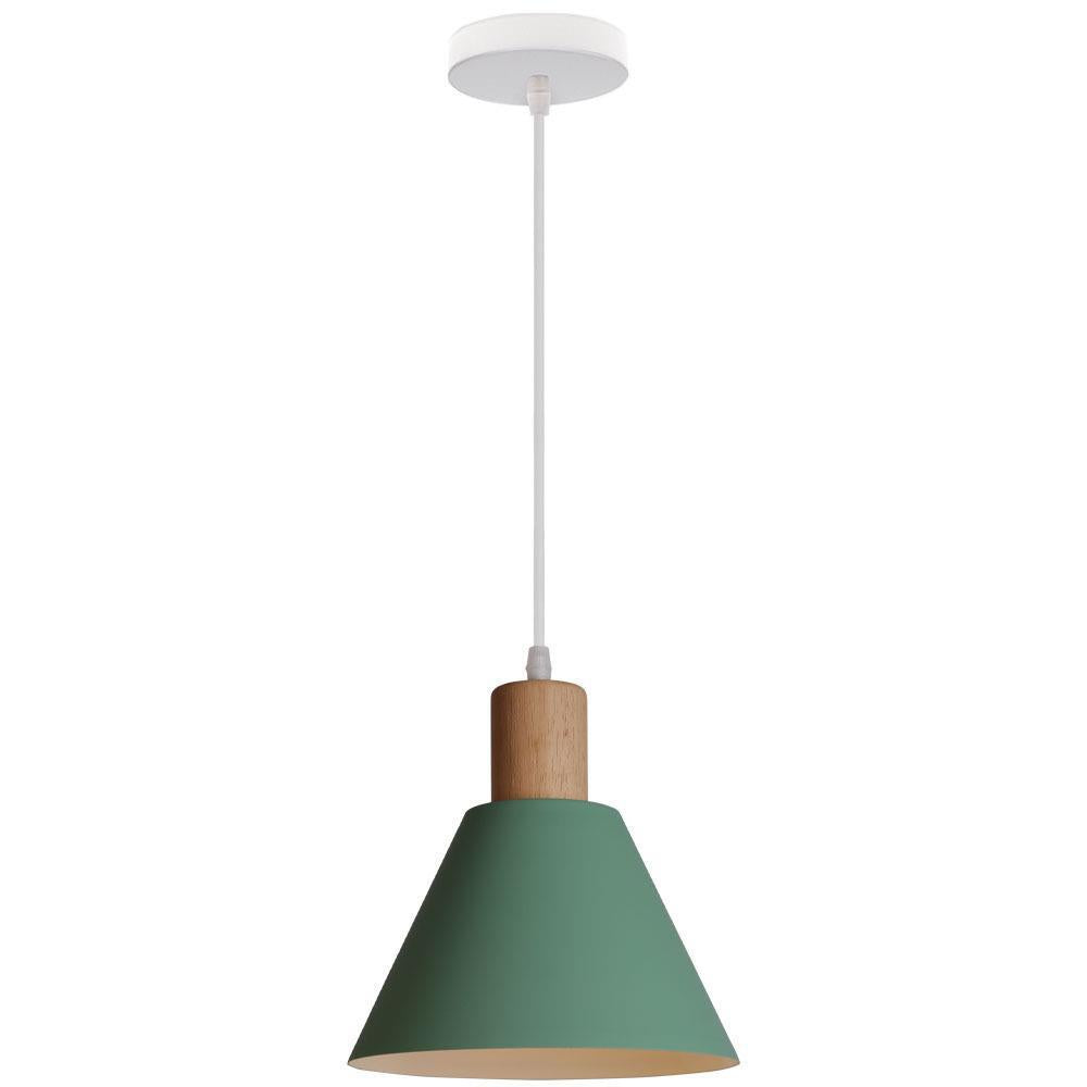 Nordic Vintage Iron Cone Pendant Light with Wooden Top - 1-Light Design