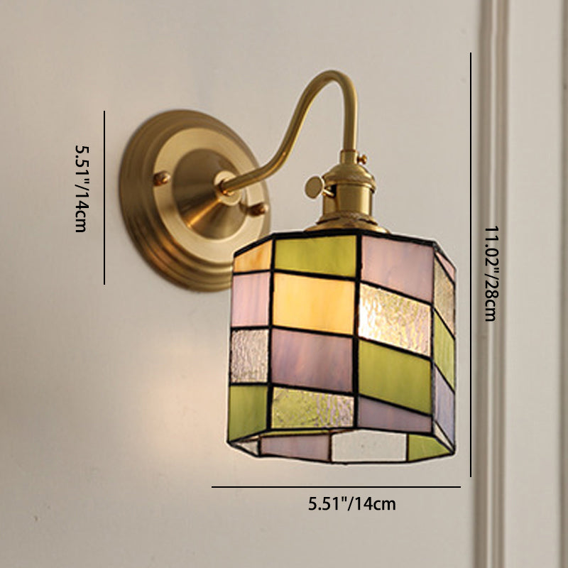 Classic Tiffany Style Round Copper Glass 1-Light Wall Sconce for Living Room