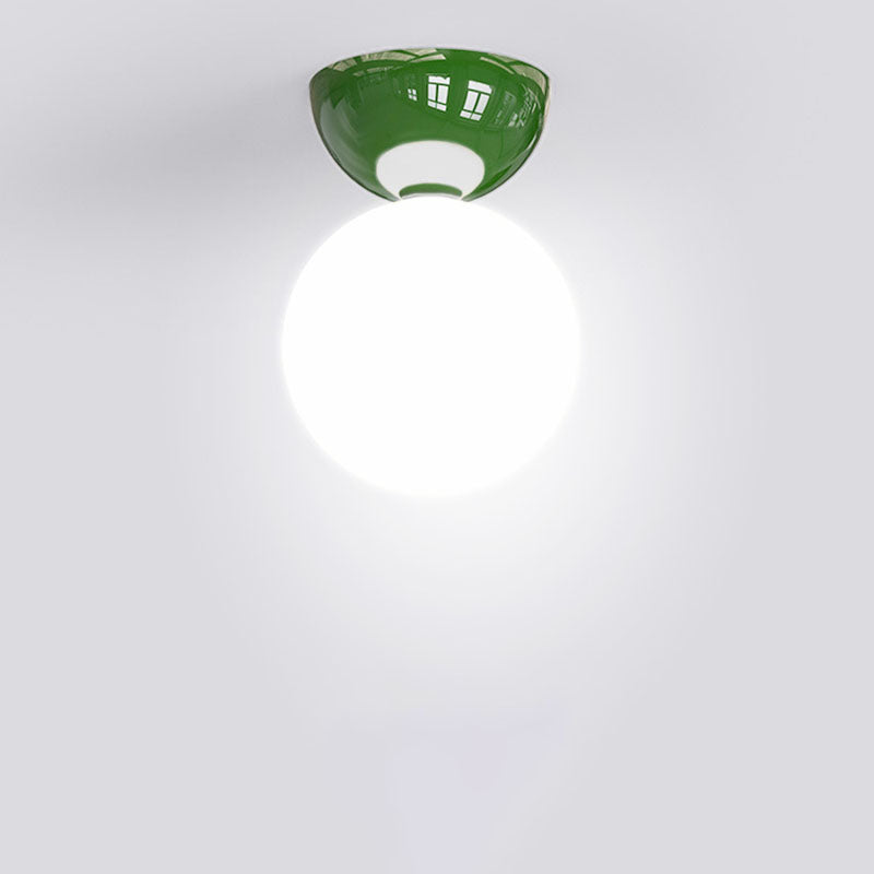 Modern Scandinavian Iron and Glass Spherical Semi-Flush Mount Ceiling Light - 1-Light Fixture for Hallway