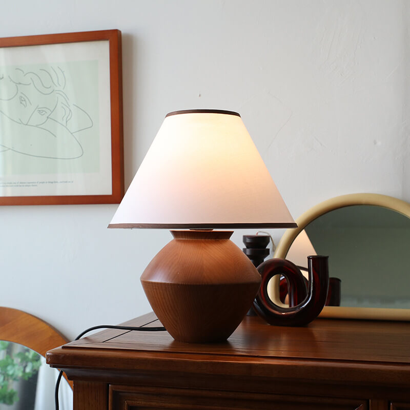 Vintage Solid Wood Table Lamp with Wabi-Sabi Design - Japanese Style, 1-Light