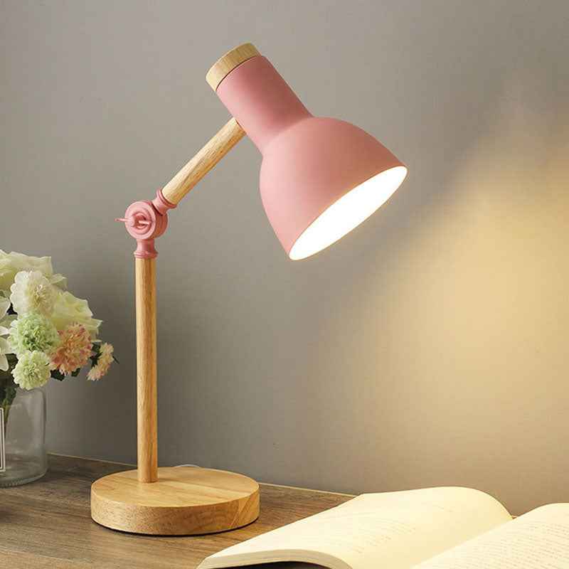 Modern Nordic Iron Semi-Circular Shade Table Lamp with Wooden Base - 1-Light Design for Study