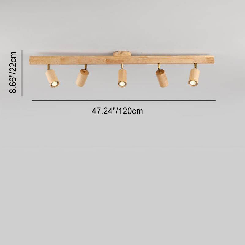 Japanese Minimalist LED Wooden Track Lighting - Semi-Flush Mount Ceiling Light (2/3/4/5 Lights)
