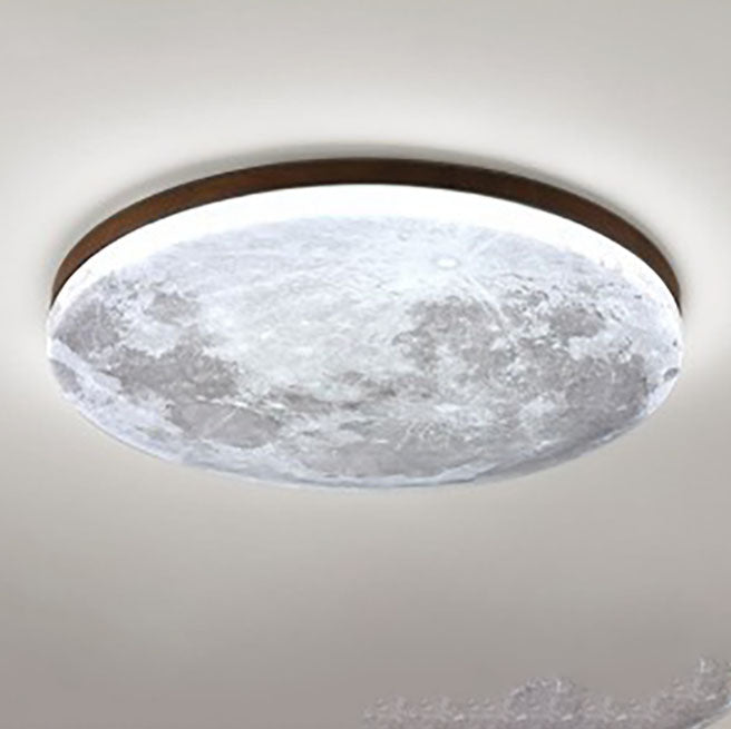 Nordic Minimalist Round Moon LED Flush Mount Ceiling Light in PVC