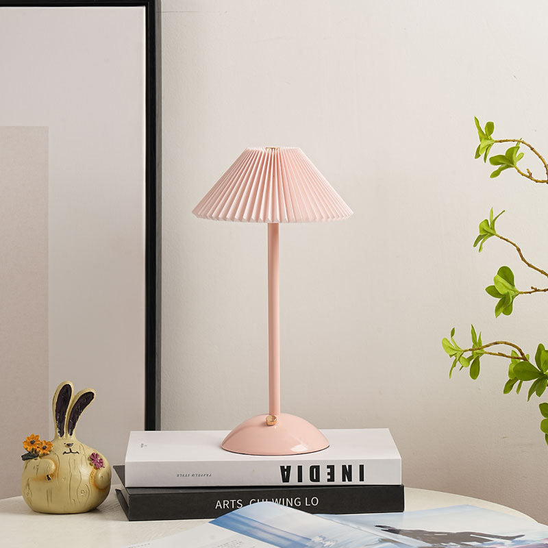 Modern Scandinavian Rechargeable Conic Pleated Table Lamp with 1 Light for Bedside