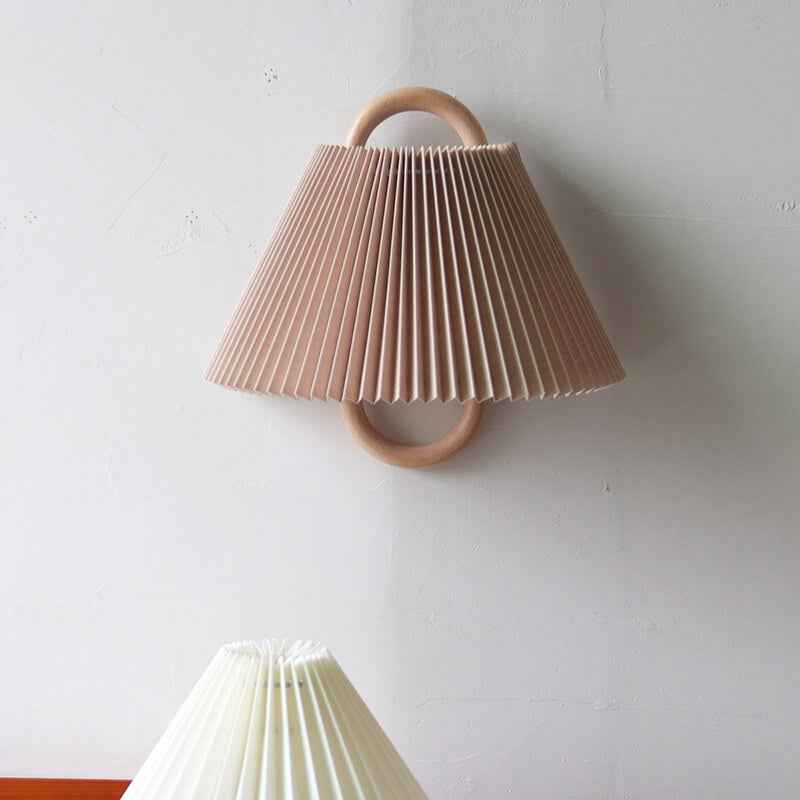 Contemporary Solid Wood Pleated Semi-Circle Wall Sconce Lamp with Single Light