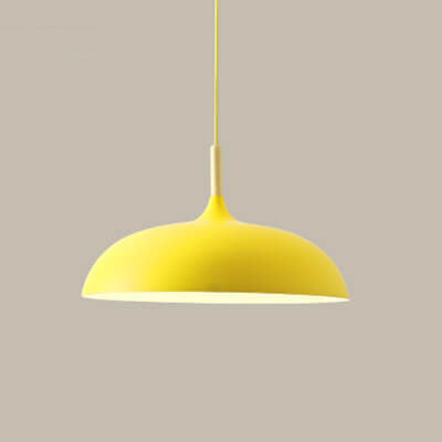 Contemporary Metal Pendant Light with Wooden Top - 1-Light Dome Design