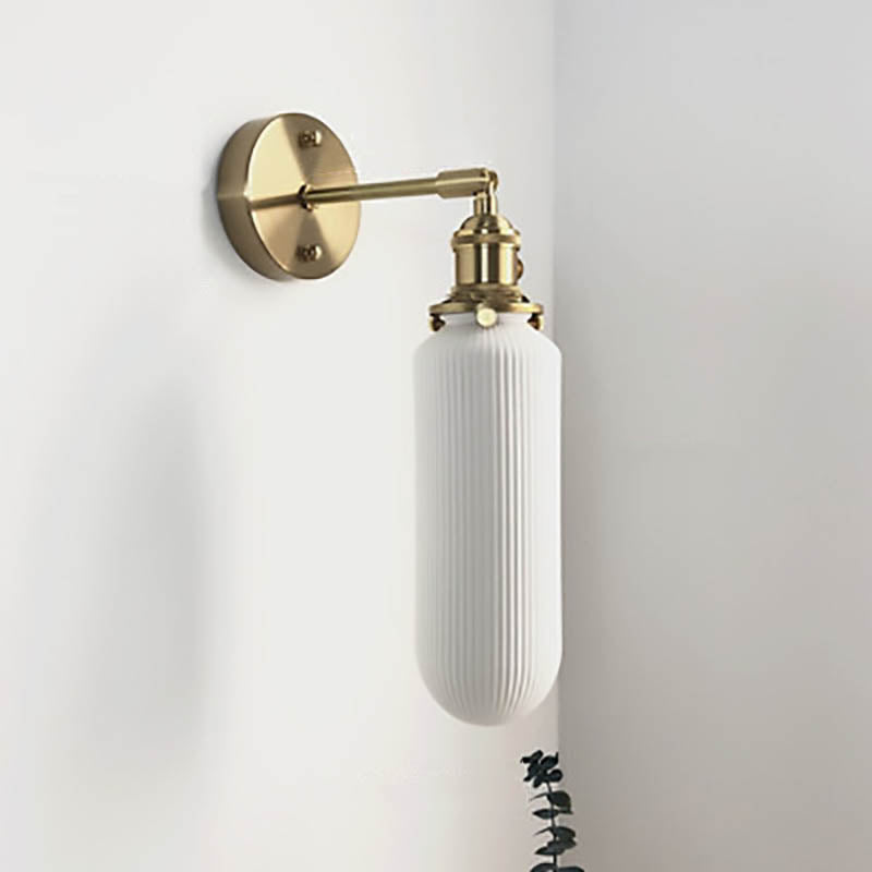 Japanese Retro Minimalist Oval Brass and Lucite Cylinder Wall Sconce Lamp