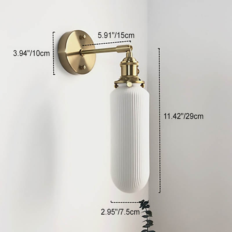 Japanese Retro Minimalist Oval Brass and Lucite Cylinder Wall Sconce Lamp