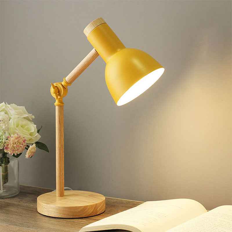 Modern Nordic Iron Semi-Circular Shade Table Lamp with Wooden Base - 1-Light Design for Study