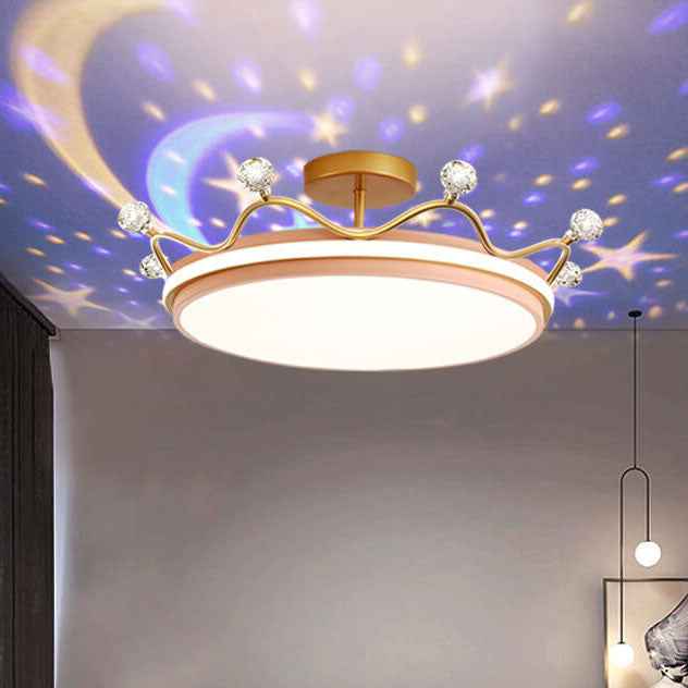 Modern Kids' Crown Design Iron Acrylic LED Semi-Flush Ceiling Light for Bedroom
