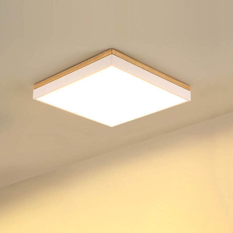 Contemporary Minimalist Solid Wood and Acrylic Square LED Flush Mount Ceiling Light for Living Room