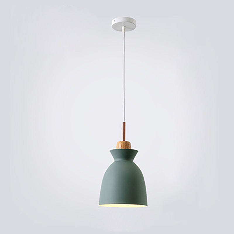 Modern Nordic Oak and Iron Bell Cone 1-Light Pendant Lamp for Living Room