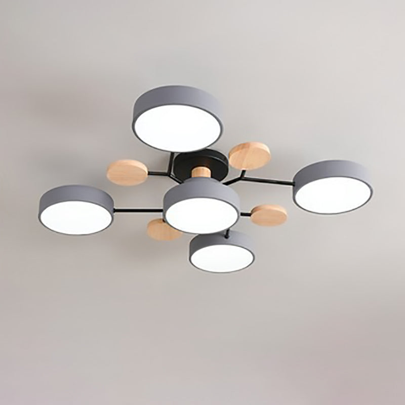 Modern Scandinavian Round LED Semi-Flush Mount Ceiling Light with Molecule Branch Design for Living Room
