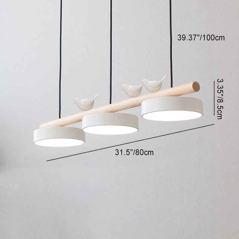 Nordic-Inspired Round Resin Bird LED Chandelier with Wooden Linear Design